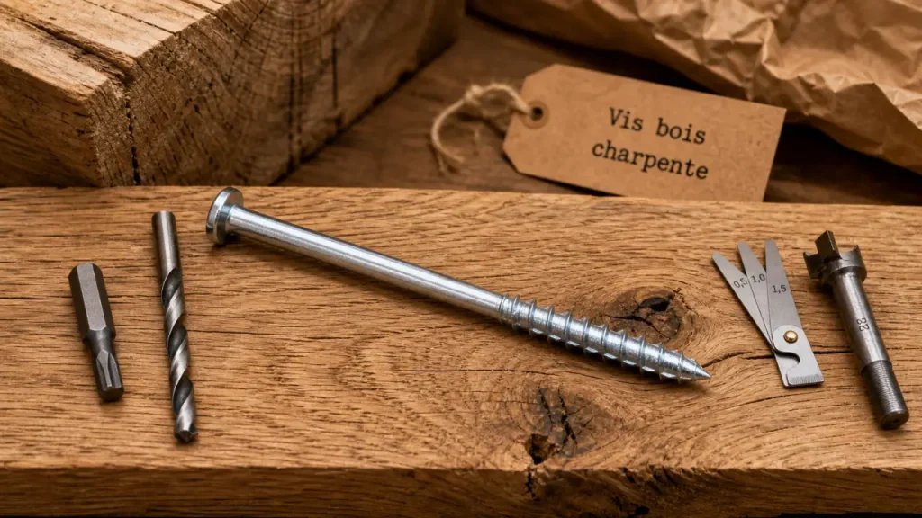 Vis bois charpente : tête et filetage sur bois