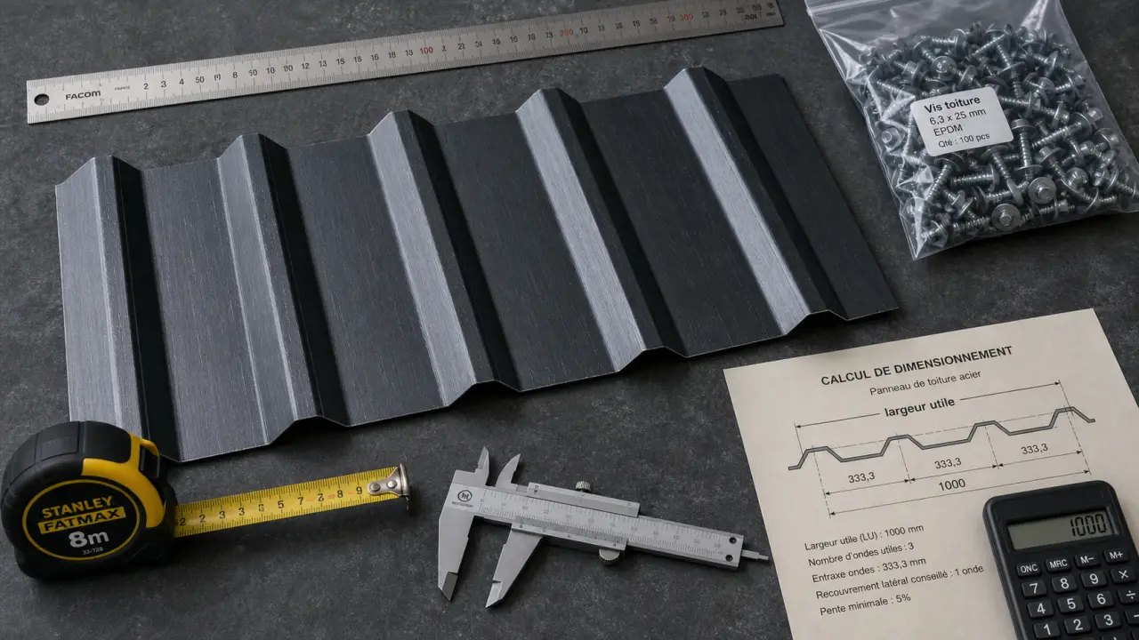 Bac acier dimension : mesurer largeur utile et recouvrement pour commande