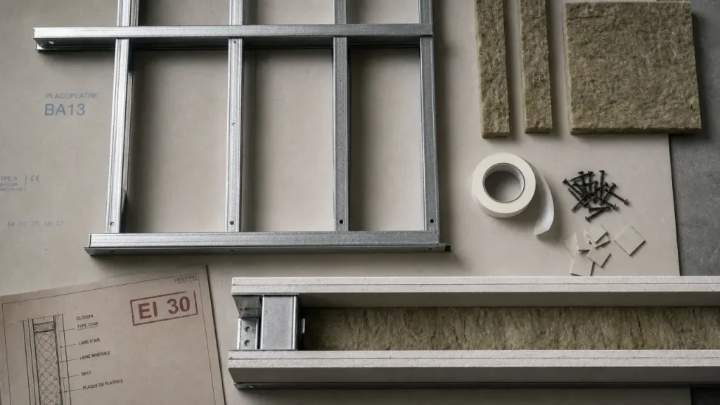 Cloison isolante placo : coupe acoustique et EI 30