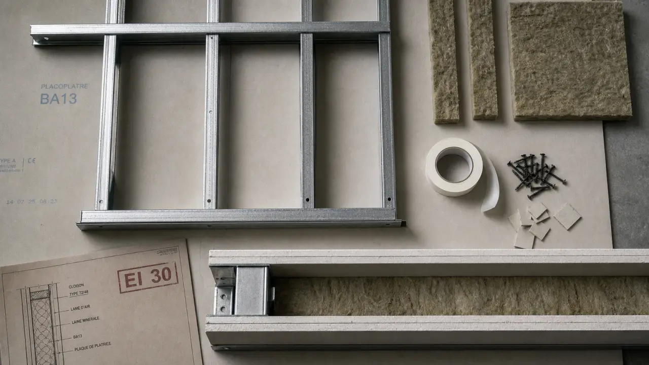 Cloison isolante placo : coupe acoustique et EI 30