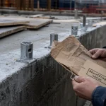 Décoffrage béton en chantier, coffrage retiré après contrôle météo