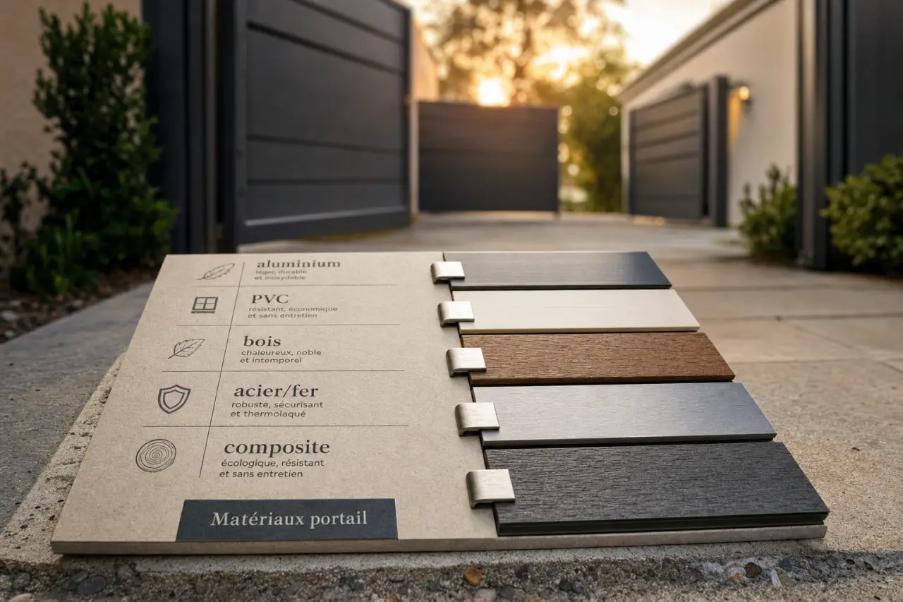 Différents matériaux portail : comparaison aluminium, PVC, bois, acier et composite