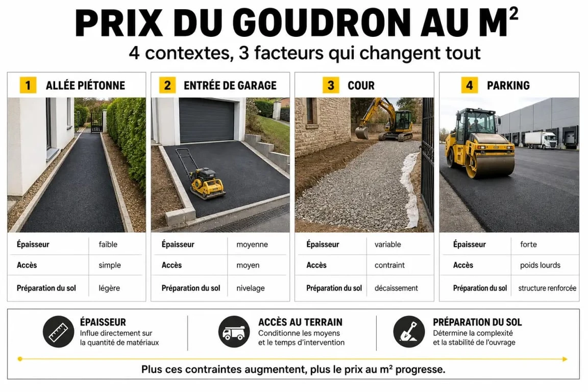 Prix du goudron au m2 : chantiers types et facteurs qui font varier le budget