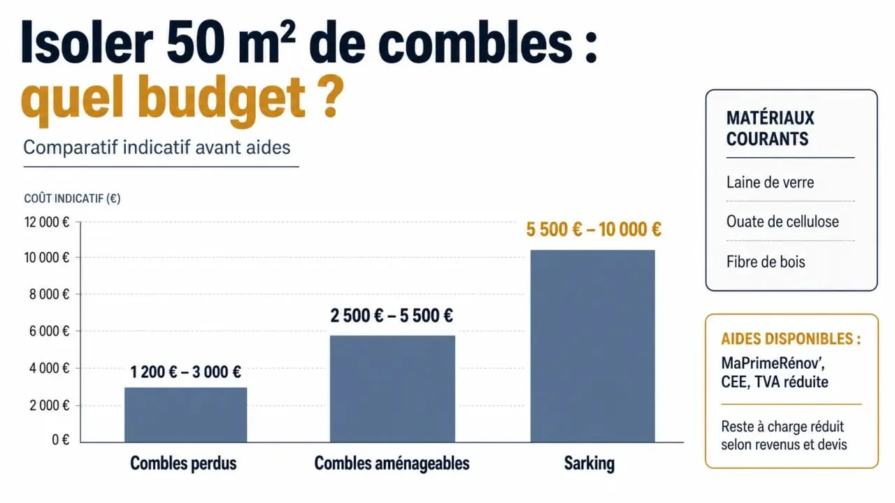 Prix isolation combles 50m2 : comparatif des budgets selon les combles perdus, aménageables et sarking