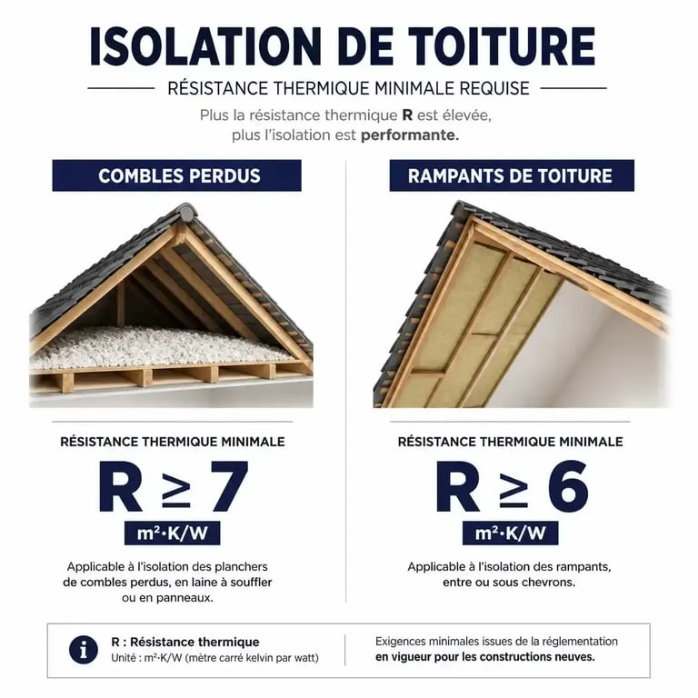 Infographie des normes de résistance thermique pour le certificat de conformité isolation combles