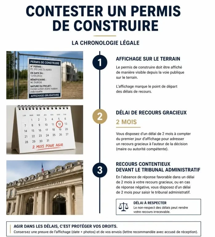 Chronologie des étapes pour contester un permis de construire