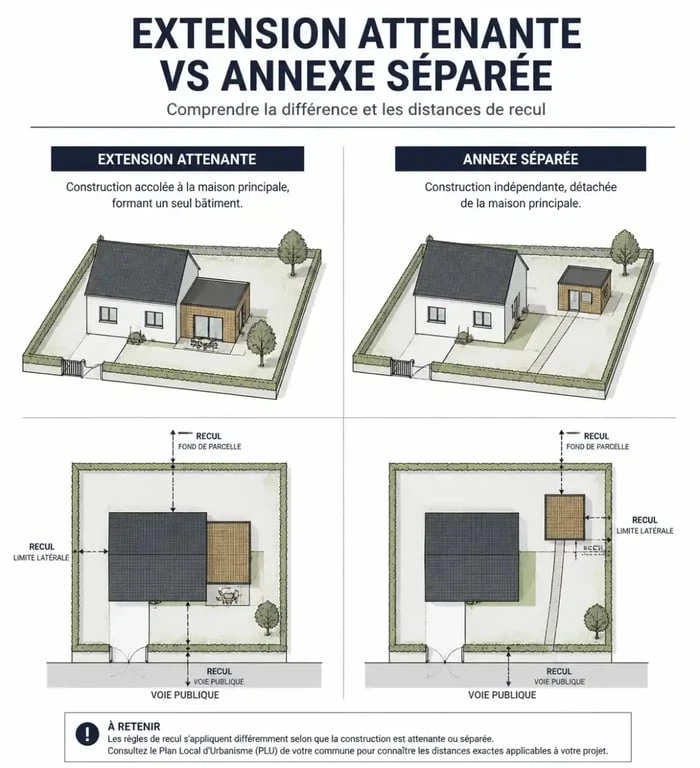 Schéma explicatif des différences entre annexe de maison et extension