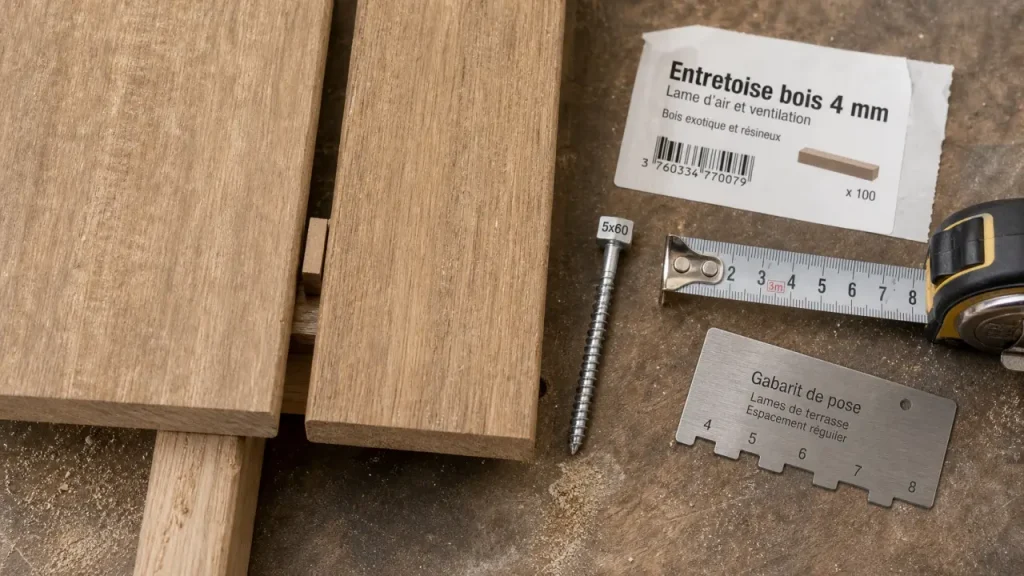 Entretoise bois 4 mm en terrasse pour ventilation entre lames
