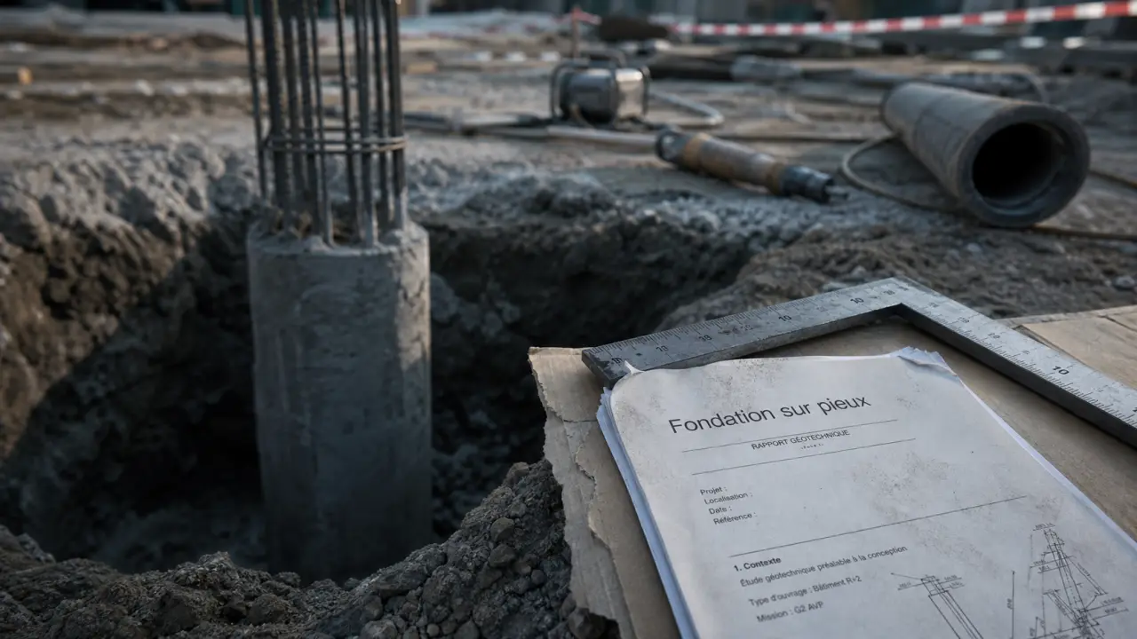 Fondation pieux : pieu béton foré, sol argileux, frottement latéral