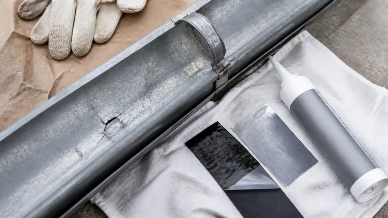 Kit réparation gouttière zinc : mastic et patch sur micro-fissure