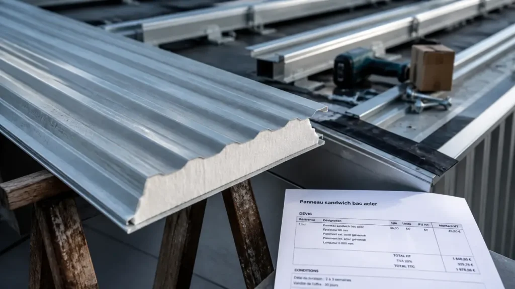 panneau sandwich bac acier sur chantier