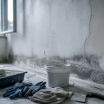 Peinture mur humide sur mur intérieur fissuré et taché