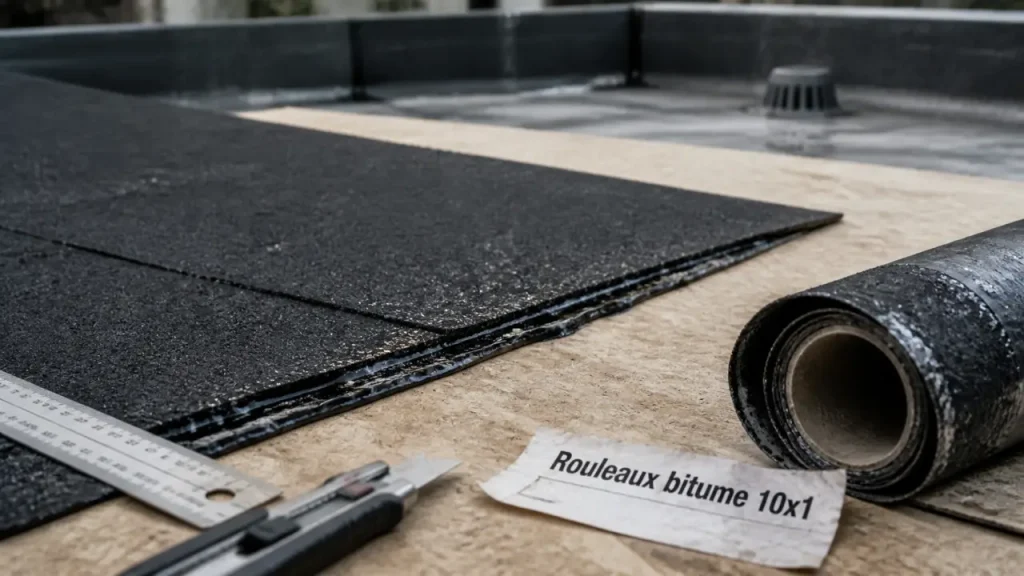 Rouleaux bitume pour toit plat : rouleaux 4 mm en chevauchement sur support