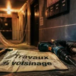 Travaux voisins : affiche prévention sur outils, couloir d’immeuble