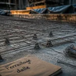 Ferraillage dalle béton : treillis soudé sur cales, chantier