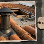 Sortie de toit VMC avec chapeau pare-pluie sur toiture tuiles