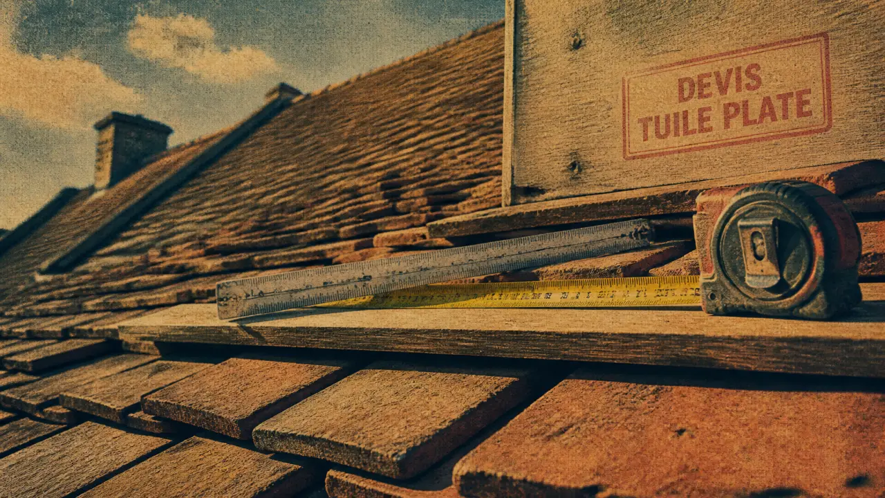 Toiture tuile plate terre cuite ancienne à forte pente