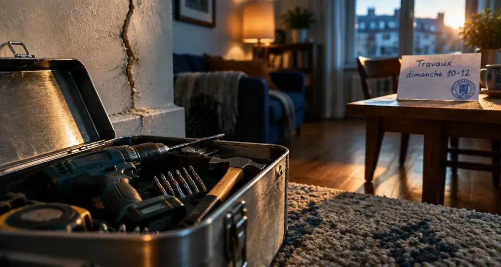 A ton le droit de faire des travaux le dimanche : boîte à outils, perceuse et panneau horaires
