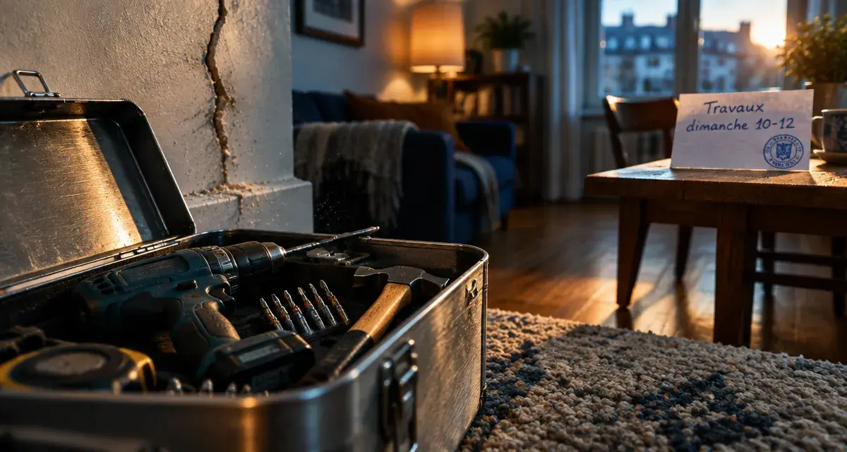 A ton le droit de faire des travaux le dimanche : boîte à outils, perceuse et panneau horaires
