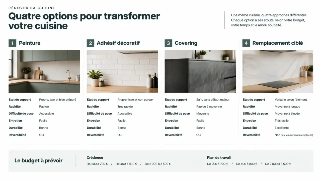 Home staging cuisine : comparaison des solutions peinture, adhésif, covering et remplacement