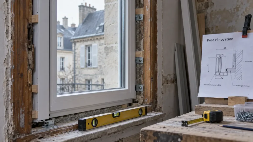 Fenêtre pvc rénovation avec retrait 2 mm pour pose sécurisée